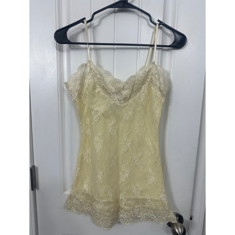 Y2K Charlotte Russe Yellow Floral Lace Camisole Sheer Adjustable Strap Medium